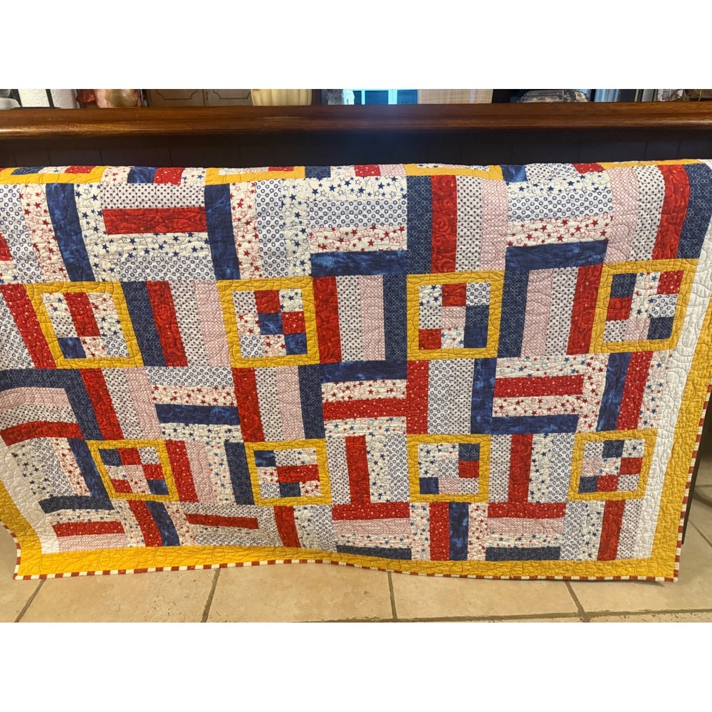 Operation Blocks for the Brave Patriotic Quilt Red White Blue Stars 70" x 57"